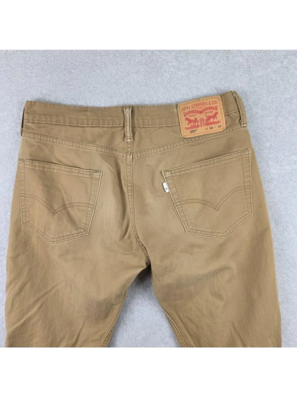 Levi's 502 Jeans Mens 30x32 Beige Regular Fit Tapered Stretch Denim Khaki Cotton